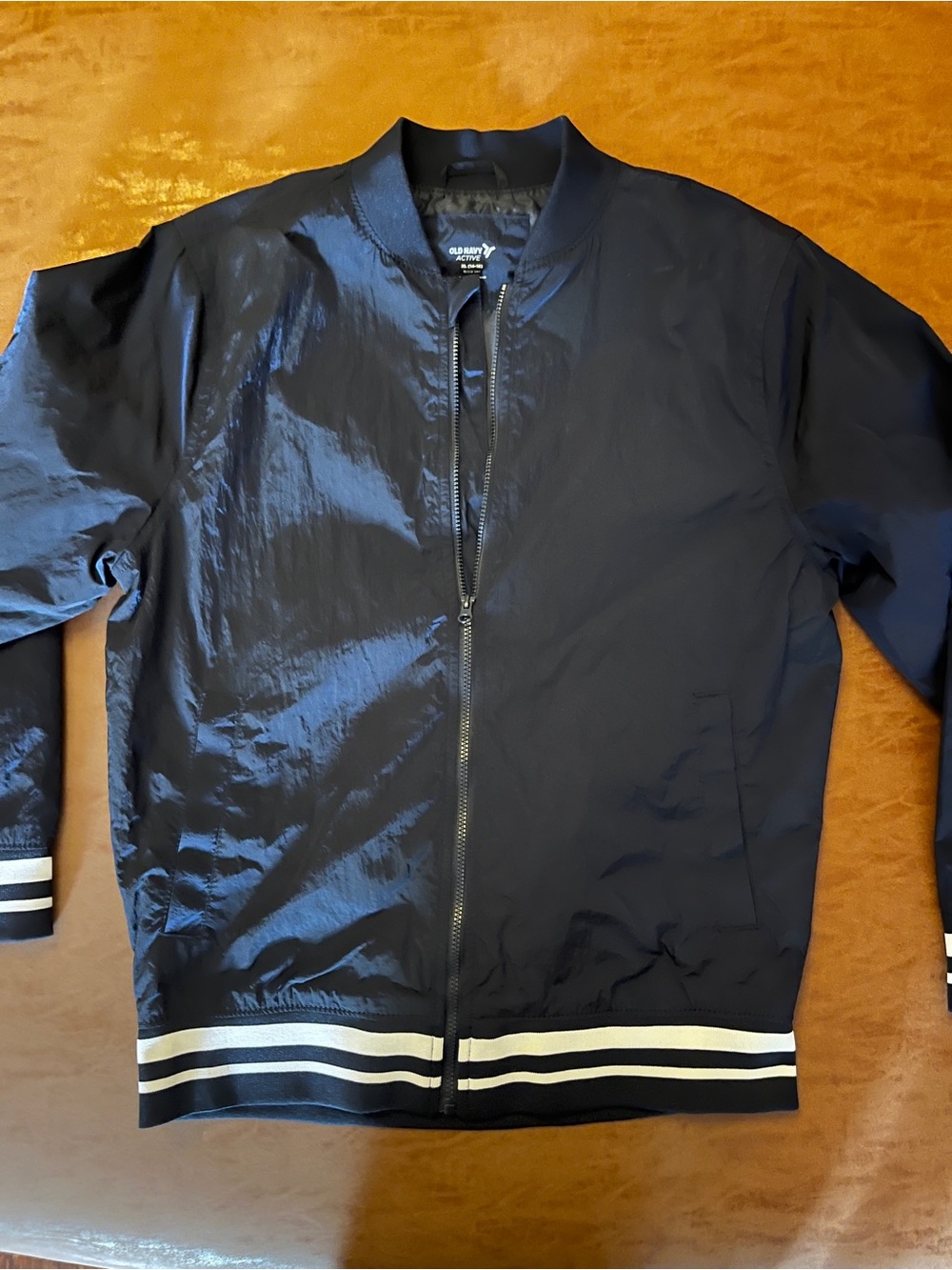 Old Navy Blue Bomber Jacket with White Stripe Trim